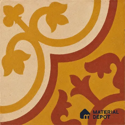 Athangudi Handmade Center Tile TL 10875 C Saffron Palace Medallion 10 x 10 inch Concrete Pearl Finish - 18 mm | Suitable for Indoor Flooring in Living Room, Bedroom, Dining Area & Foyer