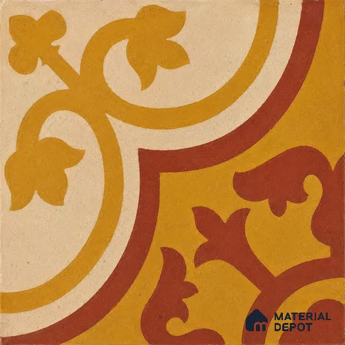 Athangudi Handmade Center Tile TL 10875 C Saffron Palace Medallion 10 x 10 inch Concrete Pearl Finish - 18 mm | Suitable for Indoor Flooring in Living Room, Bedroom, Dining Area & Foyer