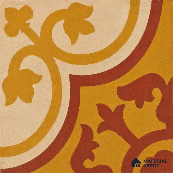 Athangudi Handmade Center Tile TL 10875 C Saffron Palace Medallion 10 x 10 inch Concrete Pearl Finish - 18 mm | Suitable for Indoor Flooring in Living Room, Bedroom, Dining Area & Foyer